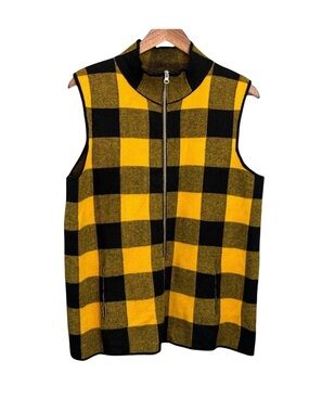 Ethyl Yellow and Black Buffalo Check Zip Vest
